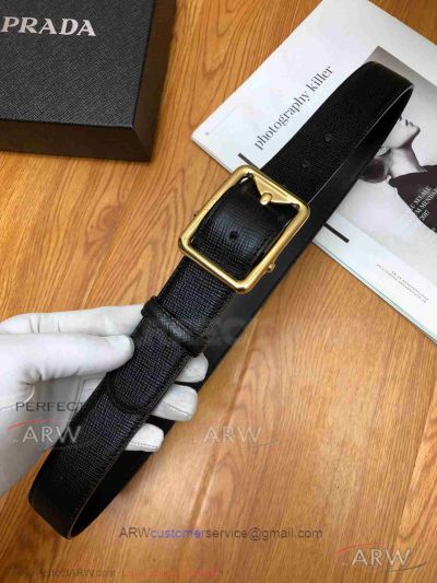 AAA Quality Prada Adjustable Leather Belt - Yellow Gold Buckle